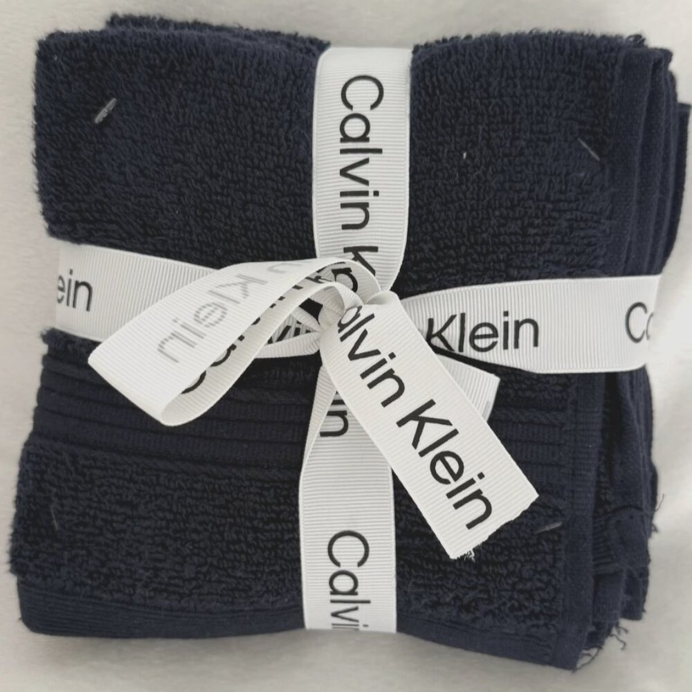 Calvin Klein Home Wash Cloth Hand Towel 4 Piece Set 100% Cotton Navy